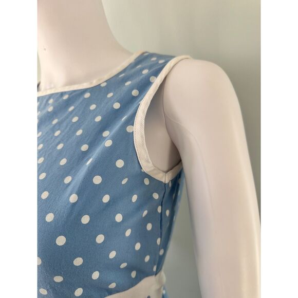 90s Vintage Polka Dot Cornflower Blue Embroidered Sundress size Junior Small - Picture 4 of 12